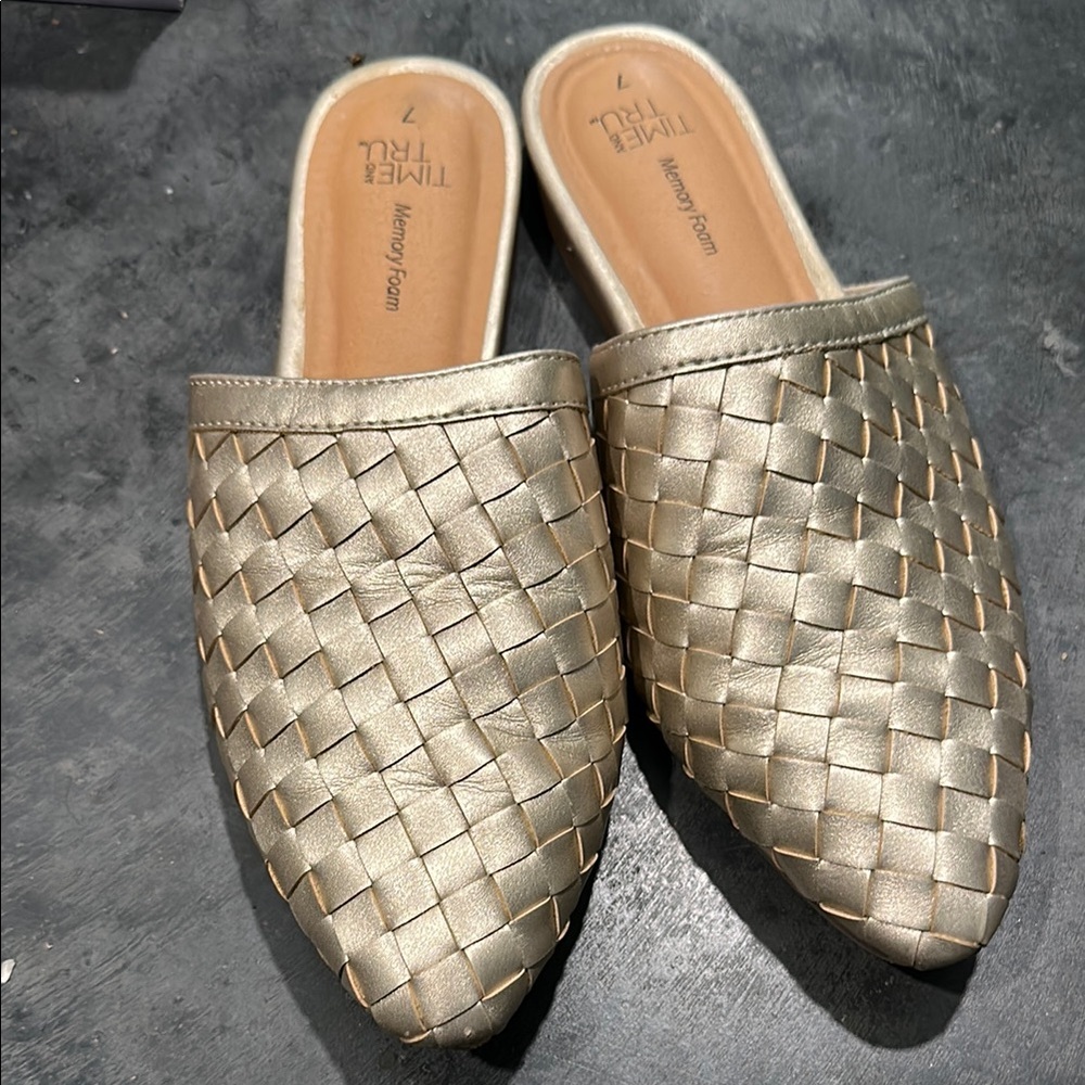 Time and Tru Gold Woven Women's Mules